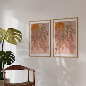 Vintage retro boho bloemen wanddecoratie - Breathe Art Print - geïllustreerde bloemenkunst - A3-A4-formaat - natuur plant botanisch decor
