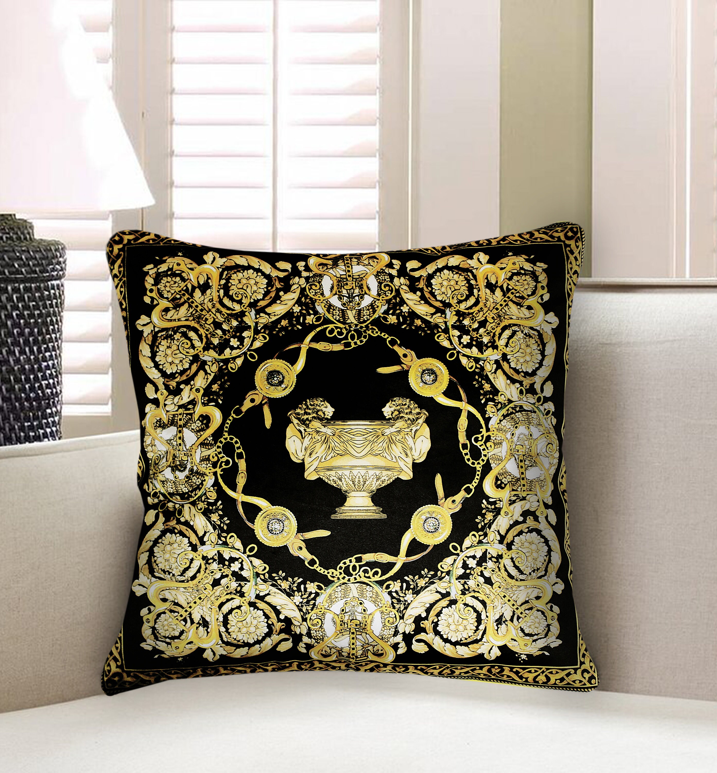 Black Velvet Cushion Cover Baroque Floral Decorative Etsy