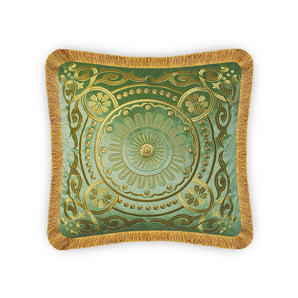 Green Velvet Cushion Cover Baroque Décor Motif Embroidery Etsy