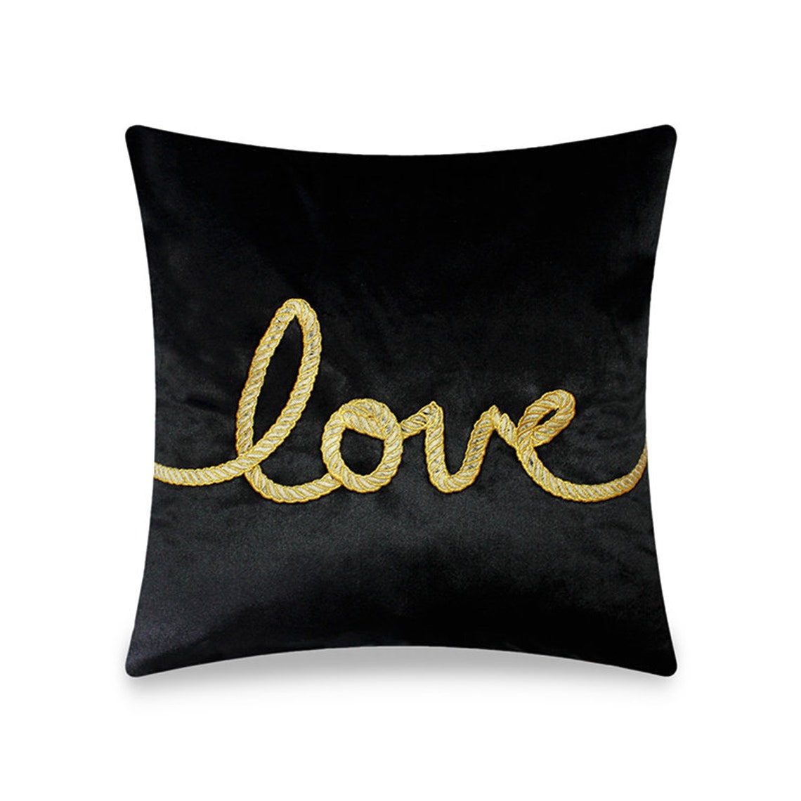 Black Velvet Cushion Cover Rope Love Embroidery Decorative Etsy