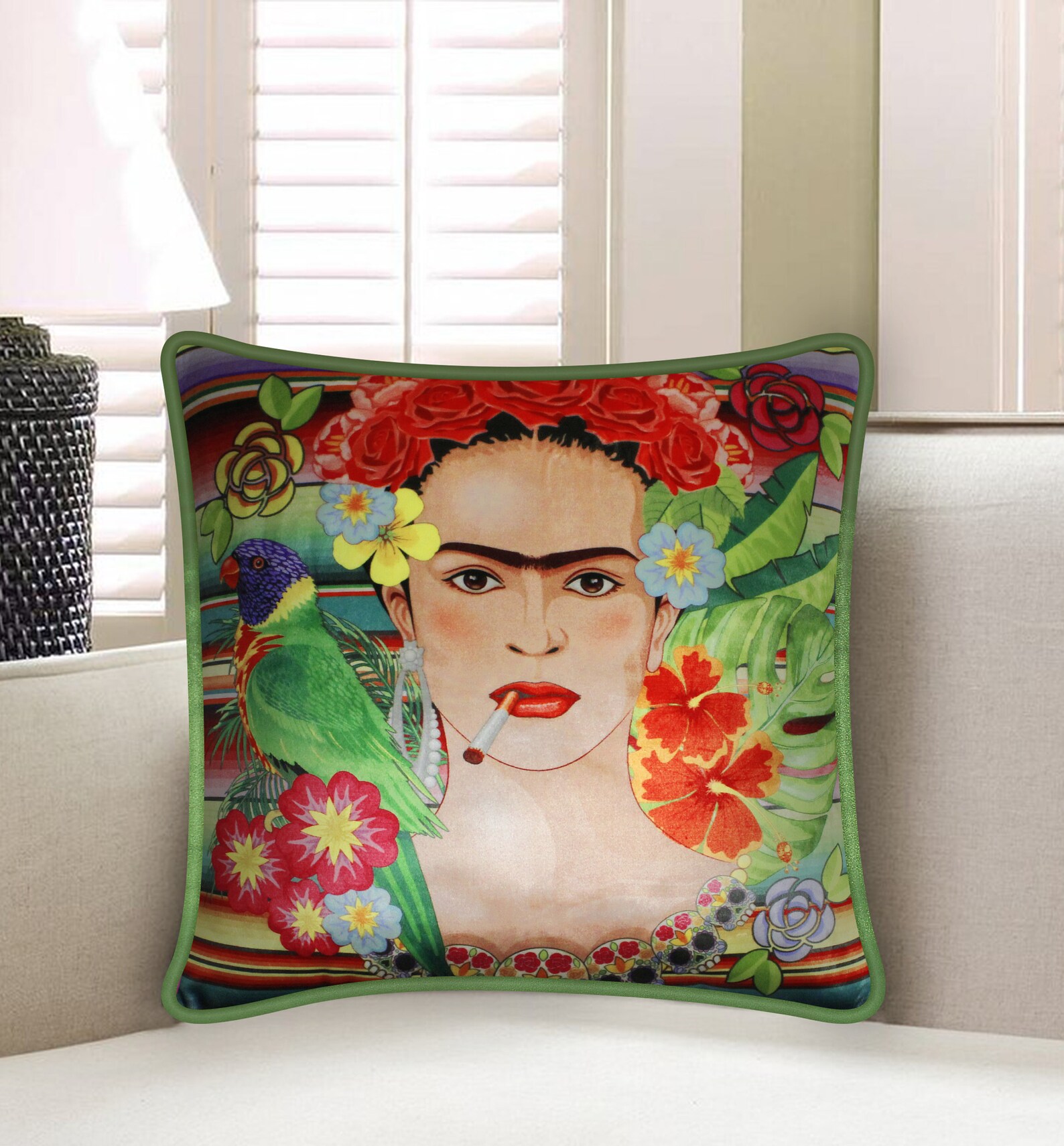 Velvet Cushion Cover Frida Kahlo and Floral Decorative Etsy