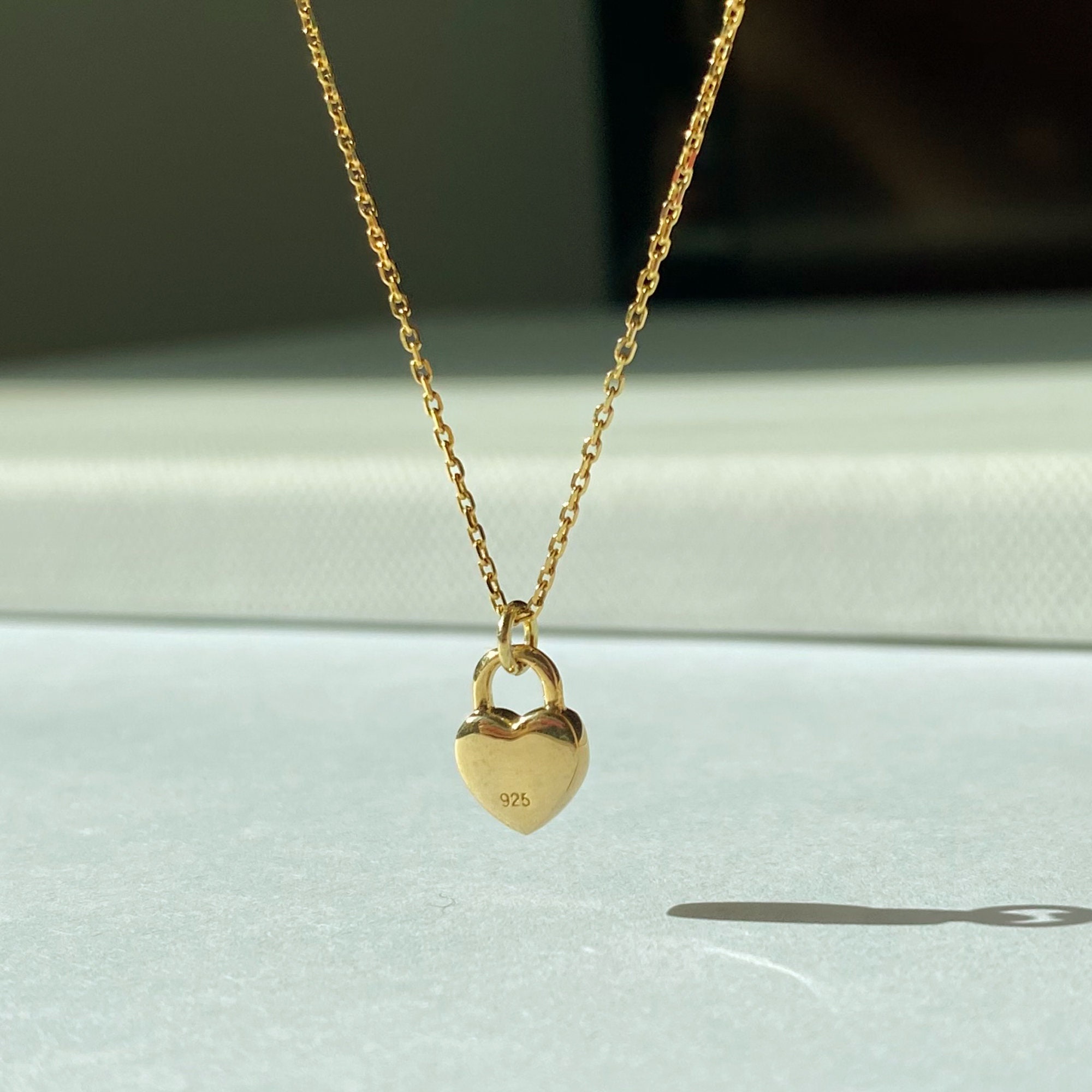 Sterling Silver 18k Gold Heart Padlock Initial Necklace Etsy