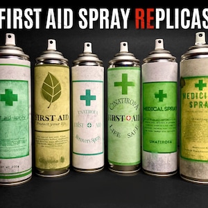 First Aid Spray Replica - Cosplay Prop - Video Game Item - Health Potion - Distressed Metal Can - Biohazard