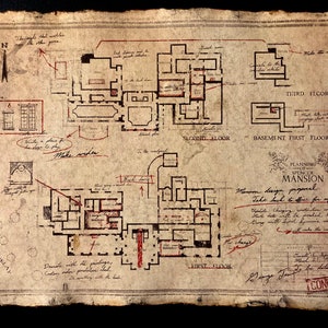 Réplica de mapa envejecido - Mansión Spencer - Papel rústico envejecido - Accesorio de cosplay de videojuego - Tamaño A4 - Arma de disfraz