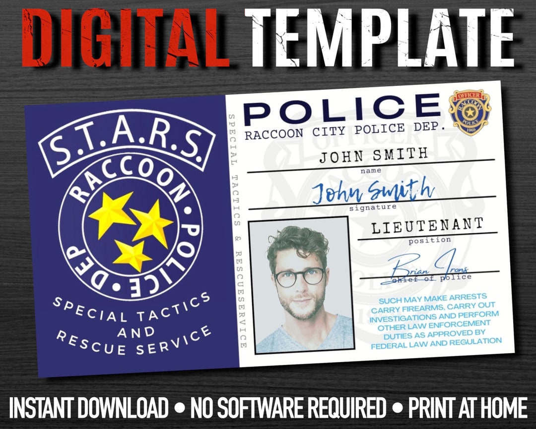 Resident Evil ID Card Template DIY S.T.A.R.S. Raccoon Etsy UK