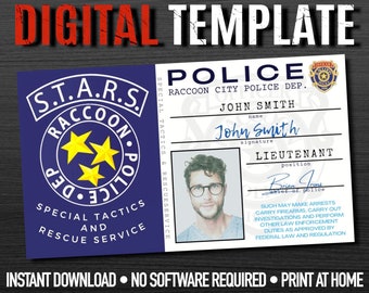 Plantilla de tarjeta de identificación de Resident Evil S.T.A.R.S. editable / Accesorio de cosplay de descarga digital de Canva con carga de foto / Policía de Raccoon City / RE2 / RE3