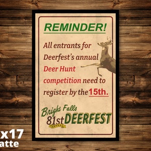 Bright Falls Annual Deerfest Poster - Art Print - Night Springs - Video Game Replica - Cosplay Prop