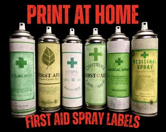 Kit com 6 etiquetas para spray de primeiros socorros de Resident Evil | Modelo para adereço de cosplay (download digital)