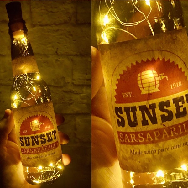 Sunset Sarsaparilla Lamp Bottle - Video Game Replica - LED Night Light - Cosplay Prop - Glass Beer Bottle - Apocalypse - Costume Weapon