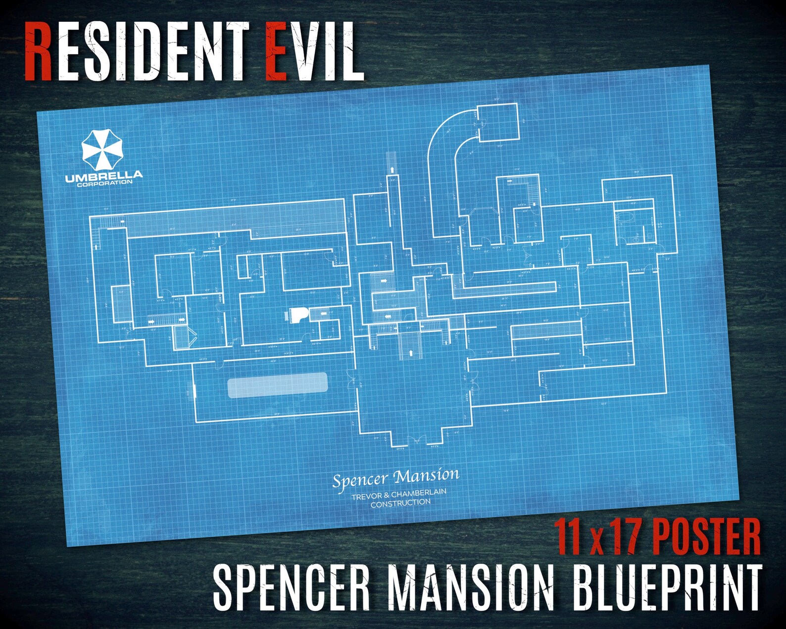 RESIDENT EVIL Spencer Mansion Poster Blueprint RE1 Map | Etsy
