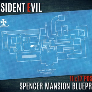 Blauwdruk Spencer Mansion - poster 11 x 17 - kunstafdruk