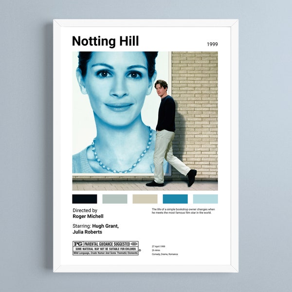 Notting Hill | Julia Roberts, Hugh Grant  | Retro Movie Poster | Printable Wall Art | Vintage Home Decor | 8,5x11 & A4 Instant download