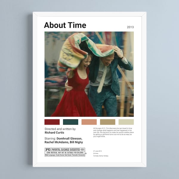 About Time |  Domhnall Gleeson and Rachel McAdams | Small Printable Movie Poster, Wall Art, Vintage Home Decor, 8,5x11 & A4 Instant download