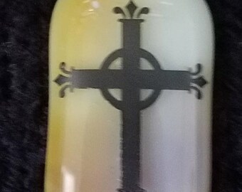 Hand made tan glass with black cross pendant