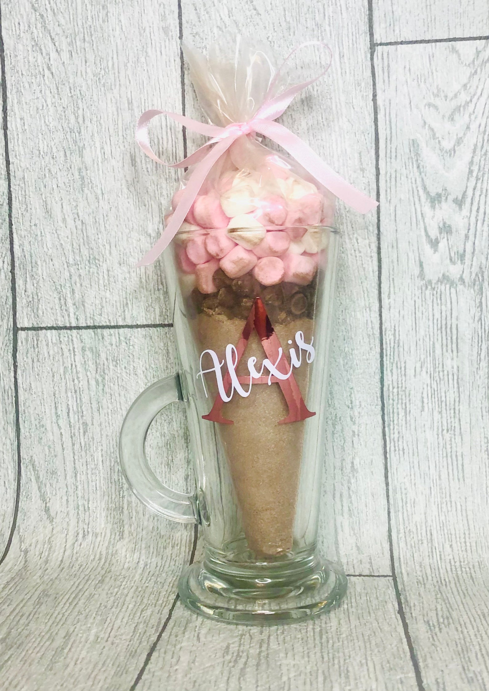 Personalised Hot Chocolate Glass Latte Mug Gift Set Chocolate Etsy