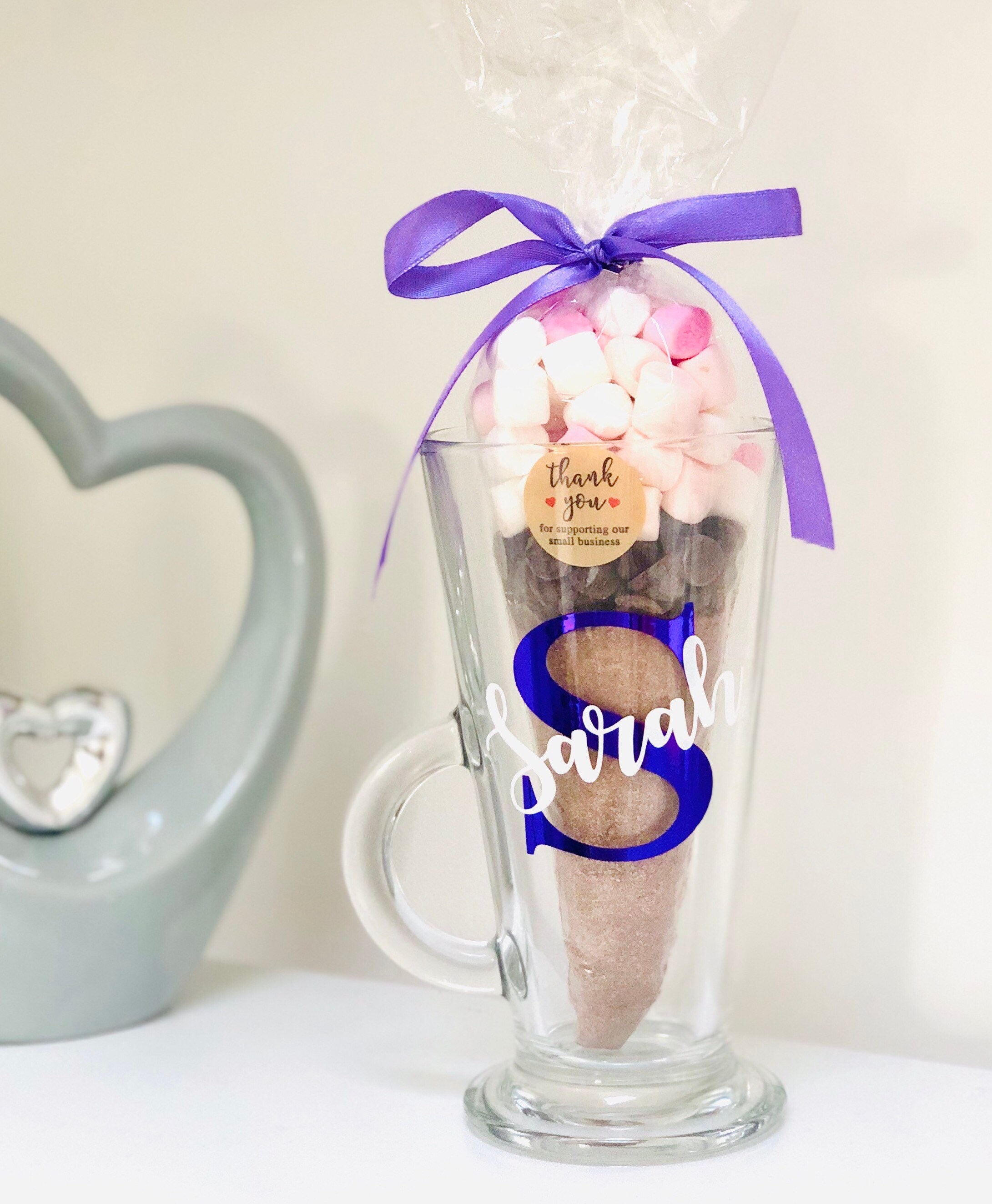 Personalised Hot Chocolate Glass Latte Mug Gift Set Chocolate Etsy
