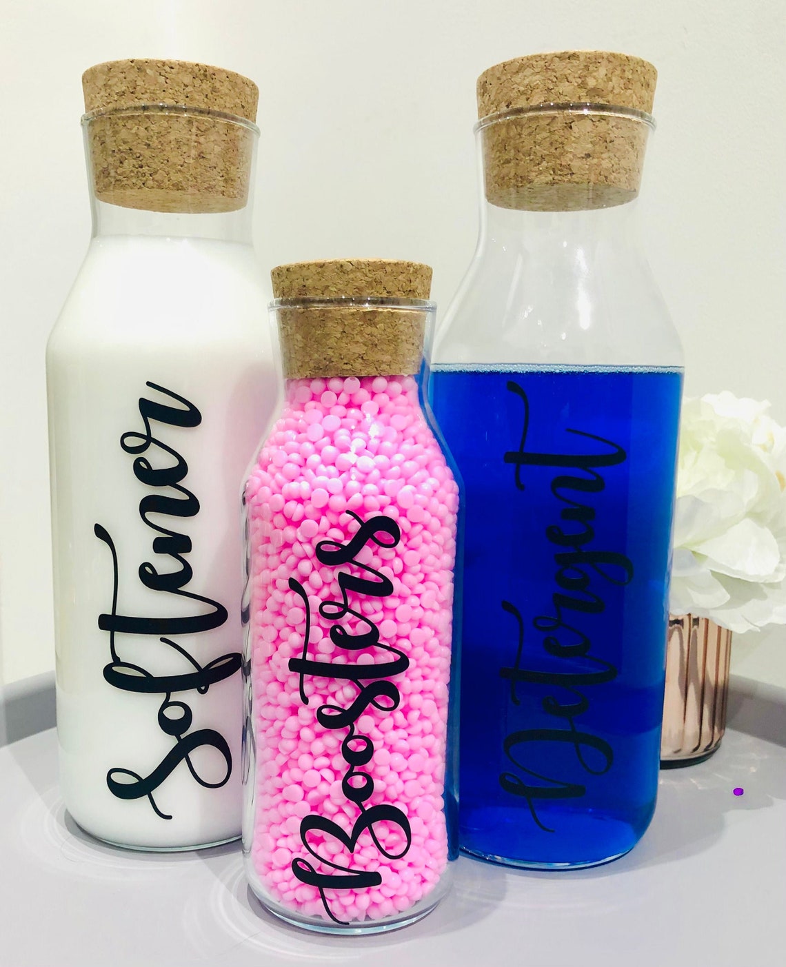 3pc Personalised Fabric Softener Bottles Glass Storage Carafe Etsy