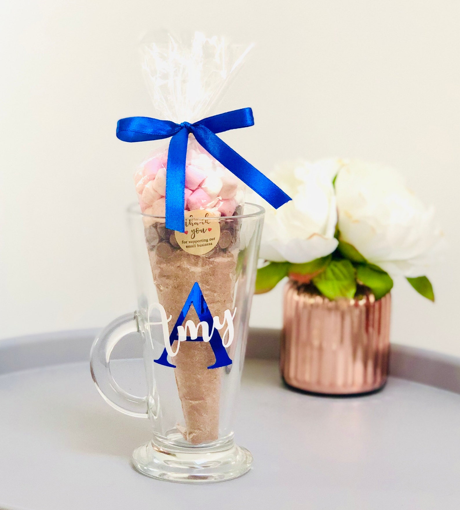 Personalised Hot Chocolate Glass Latte Mug Gift Set Chocolate Etsy