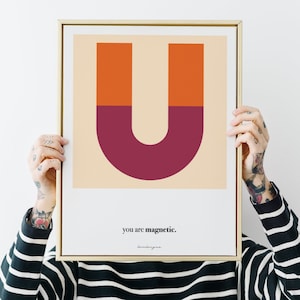 Sapphic Letter U Poster - Femme WLW Anniversary Gifts for Girlfriend Lesbian Pride Wall Art Two Moms LGBTQ + Kids Affirmation Cards Printable
