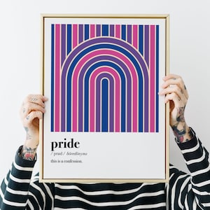subtle bi pride print, retro abstract rainbow, mid-century modern wall art, 70&#39;s decor, bisexual flag, coming out gift, lgbt, lgbtqia+, ally