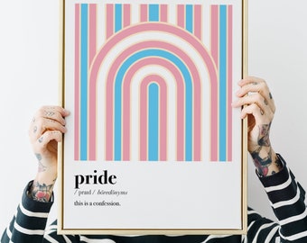 subtle trans pride print, abstract rainbow, mid-century modern wall art, 70's decor, transgender flag, mtf, ftm, lgbtqia+, coming out, ally