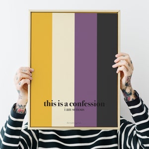 this is a confession, coming out ideas, subtle enby pride, nonbinary poster, non binary wall art, retro 70&#39;s decor, lgbtqia gift ,lgbt, ally