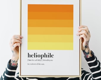 Heliophile, Sun Lover, Dictionary, Definition Quote Art, Modern Sun Art Print, Abstract Sun, Printable Wall Art, Sun Poster, Color Gradient