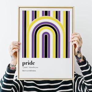 subtle non-binary pride, enby print, non binary gift, retro abstract rainbow, mid century modern 70&#39;s decor, coming out, lgbt, lgbtqia, ally