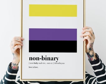 Stampa orgoglio non binaria, Regali non binari, Arte non binaria, Enby sottile, L'amore è amore, Idea di coming out, Alleato LGBTQIA, Citazioni stampabili arte murale
