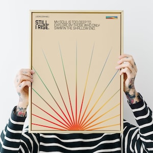 Still i rise - Maya Angelou, subtle pride flag colors, LGBTQ+ ALLY, modern abstract rainbow, mid century sun, sunrise sunset, wlw, femme art