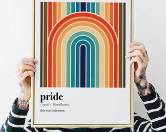 subtle gay pride print, retro abstract rainbow, mid-century modern poster, 70&#39;s decor, queer wall art, coming out gift, lgbt, lgbtqia+, ally