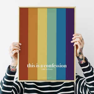 Questa è una confessione, idee di coming out, poster queer, alleato LGBTQIA, regalo di coppia gay, amore è amore, stampa retrò bandiera arcobaleno, stampabile
