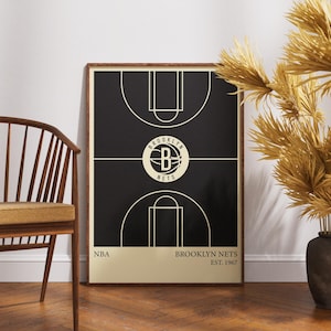 Brooklyn Nets NBA Poster - Vintage Wall Art for Basketball Fans, Brooklyn Nets Memorabilia, Man Cave Decor, Sports Themed Room