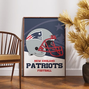 New England Patriots NFL Helmet Poster - Vintage Wall Art for Football Fans, Patriots Memorabilia, Man Cave Decor, Sports Themed Room