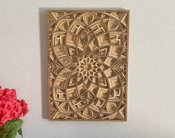 Bloom - Laser-cut Wood Art | Handcrafted Art | Uncommon Art | 3D Art |  Unique Art| All Natural Art | Rare Art| Mandala | Multilayered