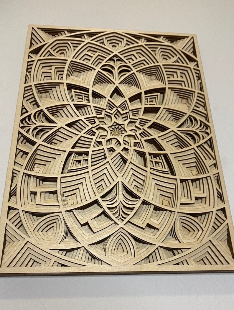 Bloom Laser-cut Wood Art Handcrafted Art Uncommon Art 3D Art Unique Art All Natural Art Rare Art Mandala Multilayered image 7