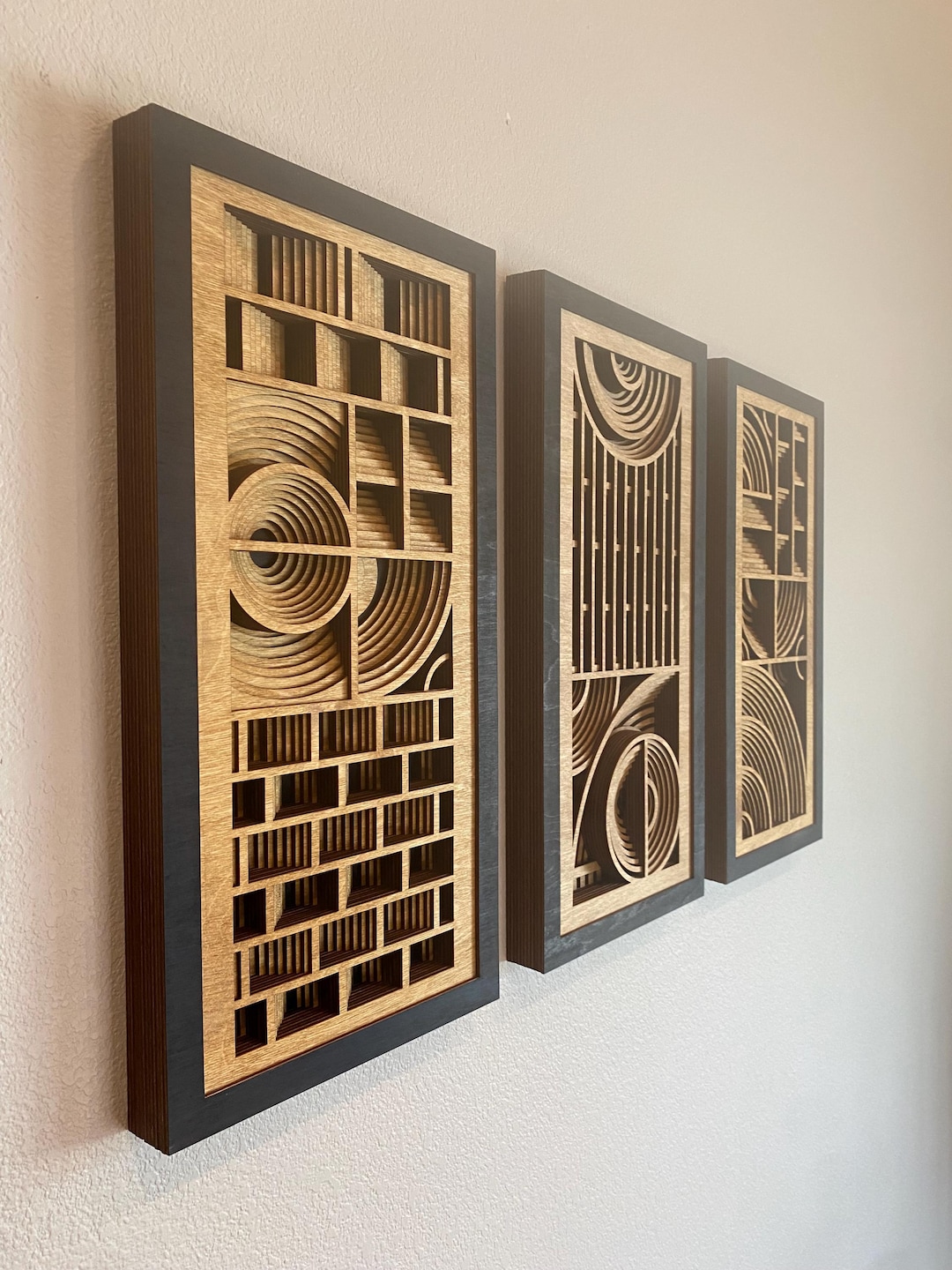 Rondure Triptych - Geometric Wood Wall Art | Modern 3-piece Wall Decor ...