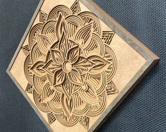 Flower Box - Laser-cut Wood Art | Handcrafted Art | Uncommon Art | 3D Art |  Unique Art| All Natural Art | Rare Art| Mandala | Multilayered