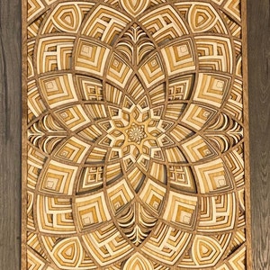 Bloom Laser-cut Wood Art Handcrafted Art Uncommon Art 3D Art Unique Art All Natural Art Rare Art Mandala Multilayered image 4