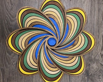 Twisty Flower - Laser-cut Wood Art | Handcrafted Art | Uncommon Art | 3D Art |  Unique Art|  Rare Art| Mandala | Multilayered