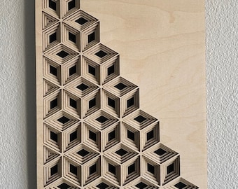 Cubic - Laser-cut Wood Art | Handcrafted Art | Uncommon Art | 3D Art |  Unique Art|  Rare Art| Mandala | Multilayered