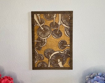 Mushroom Forest - Wood Art | Handcrafted Natural Art | Uncommon Fungi Art | 3D Art |  Unique Ant's Eye View |  Mushroom Art