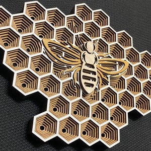 Honeycomb Bee - Laser-cut Wood Art | Handcrafted Art | Uncommon Art | 3D Art |  Unique Apiary Art|  Rare Honeybee Art