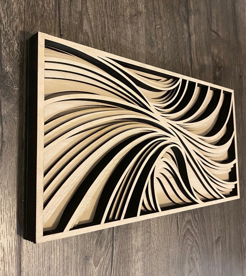 Air Turbulence Laser-cut Wood Art Handcrafted Art Uncommon Art 3D Art  Unique Contour Art Rare Wave Art Mandala Multilayered 