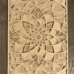 Bloom Laser-cut Wood Art Handcrafted Art Uncommon Art 3D Art Unique Art All Natural Art Rare Art Mandala Multilayered image 3