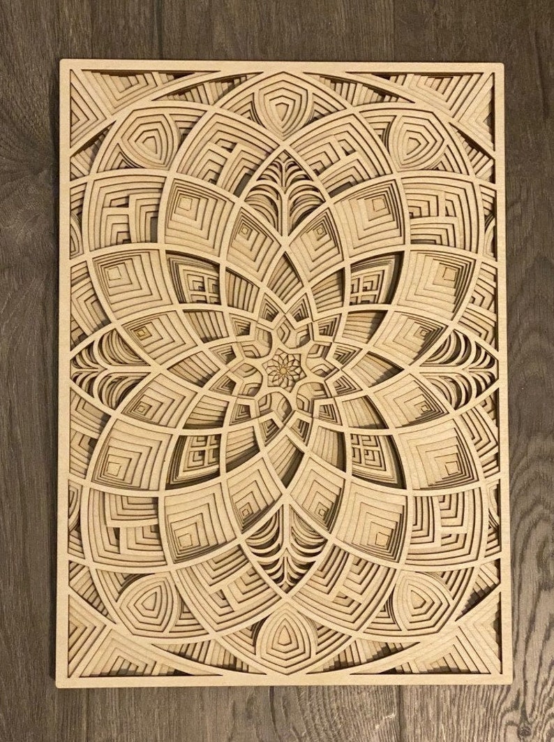Bloom Laser-cut Wood Art Handcrafted Art Uncommon Art 3D Art Unique Art All Natural Art Rare Art Mandala Multilayered image 3