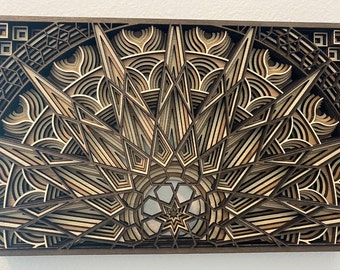 Star Rise - Laser-cut Wood Art | Handcrafted Art | Uncommon Art | 3D Art |  Unique Gothic Art|  Rare Star Art| Mandala | Multilayered