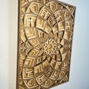 Bloom Laser-cut Wood Art Handcrafted Art Uncommon Art 3D Art Unique Art All Natural Art Rare Art Mandala Multilayered image 5