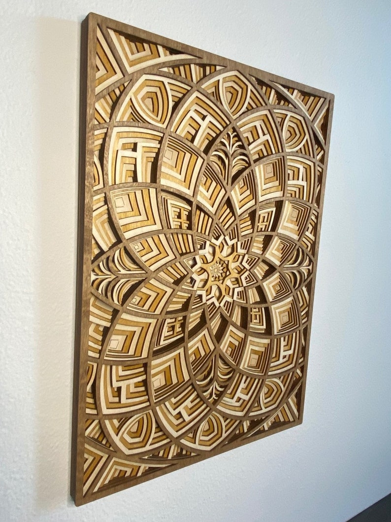 Bloom Laser-cut Wood Art Handcrafted Art Uncommon Art 3D Art Unique Art All Natural Art Rare Art Mandala Multilayered image 5