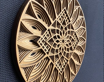 Flower Burst - Laser-cut Wood Art | Handcrafted Art | Uncommon Art | 3D Art |  Unique Art|  Rare Art| Mandala | Multilayered